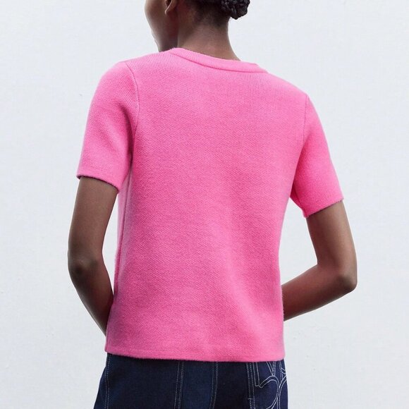 Hot Pink Casual Women's Knitted Elegant button down Cardigan - Picture 3 of 7